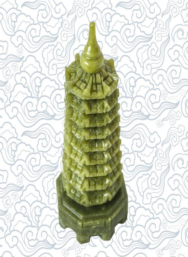Addune Green Natural Jade Nine-Storey Wenchang Tower Pagoda Statue Fengshui Handmade Figure Hand Carved Collection Arts Home Decor Ornaments - Image 3